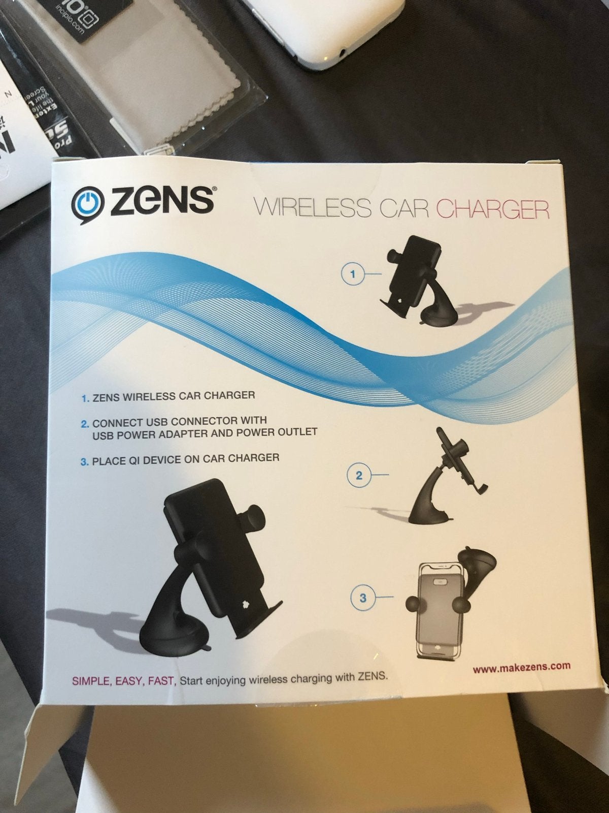 Nieuwe ZENS draadloos auto oplader met standaard - zwart, Telecommunicatie, Carkits, Nieuw, Ophalen of Verzenden