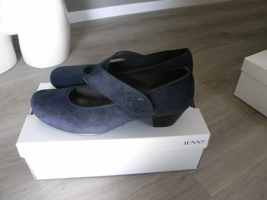 JENNY blauw suede/leren pump Mt 5,5 of 38/39 met hak 4 cm, Pumps, Blauw, Nieuw, Ophalen of Verzenden