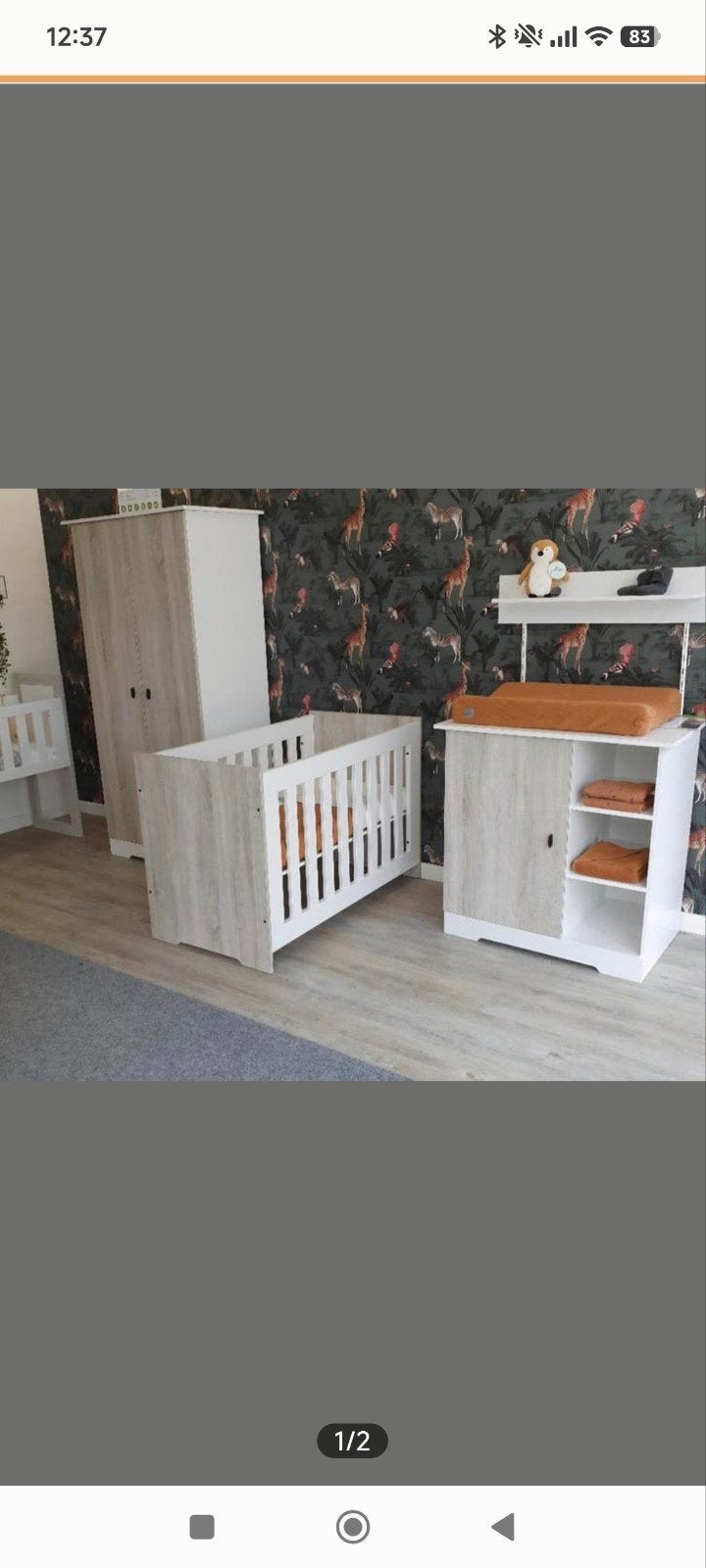Interbaby Babykamer Rock - Ledikant, Commode, Kledingkast, Ophalen, Zo goed als nieuw, Jongetje of Meisje