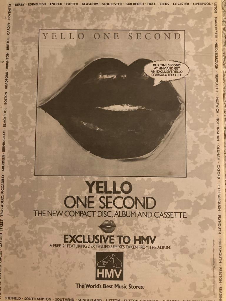 YELLO One Second release A3 advertentie, Ophalen of Verzenden, Zo goed als nieuw