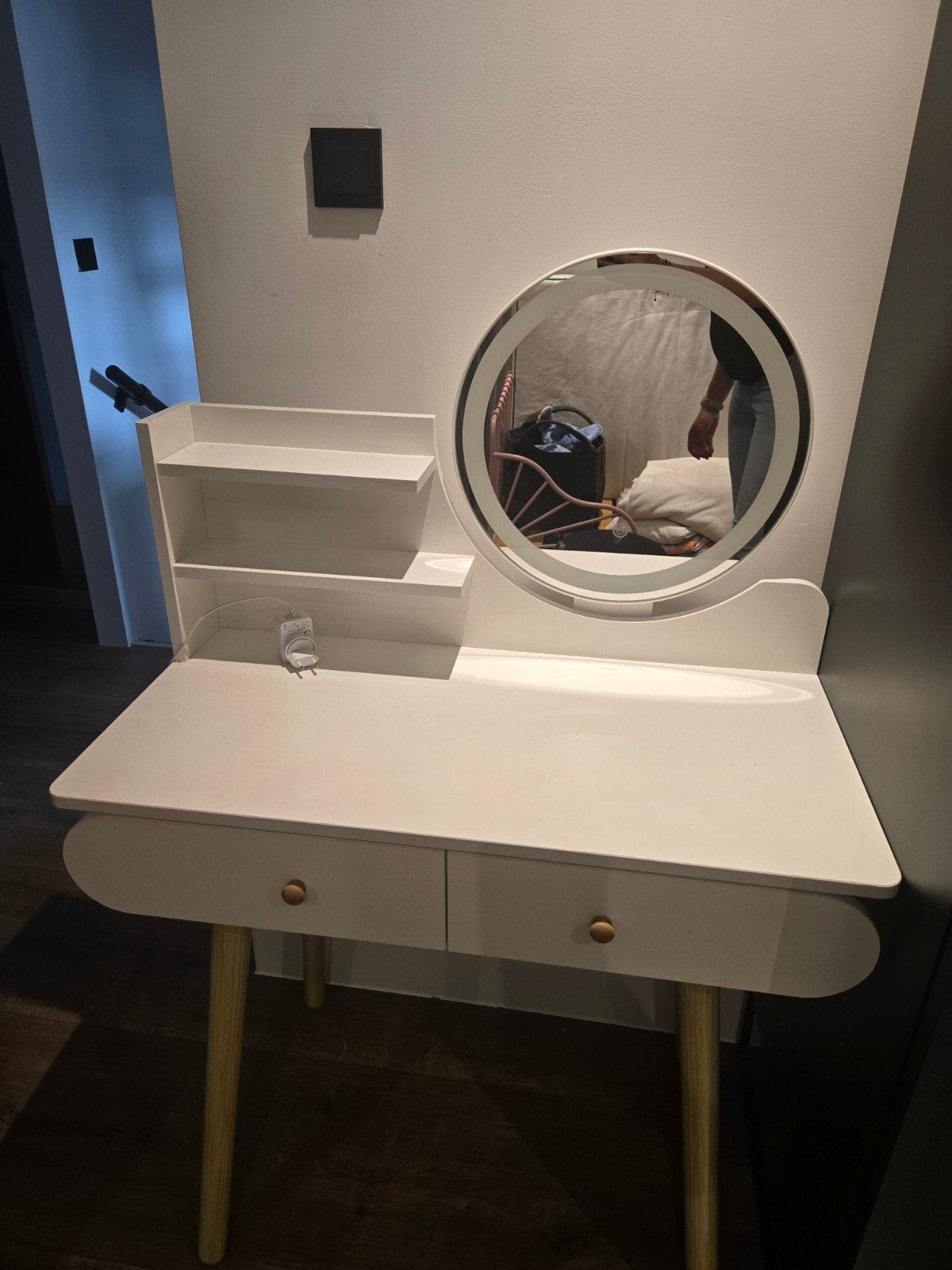 Kaptafel met 2 lades en verlichting in spiegel, Ophalen, 50 tot 100 cm, Zo goed als nieuw, Minder dan 100 cm