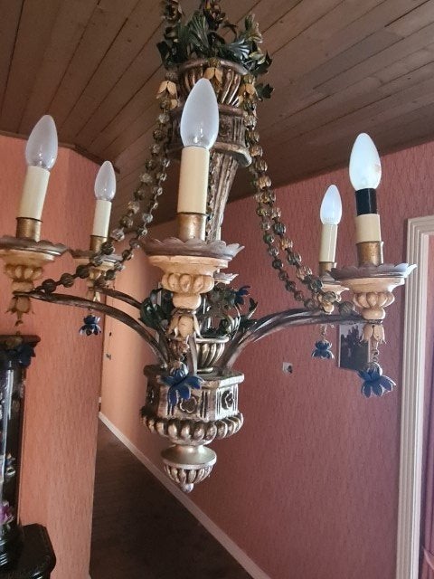 Hanglamp Italiaans hout met metaal, Ophalen, Zo goed als nieuw, Hout, Italiaans