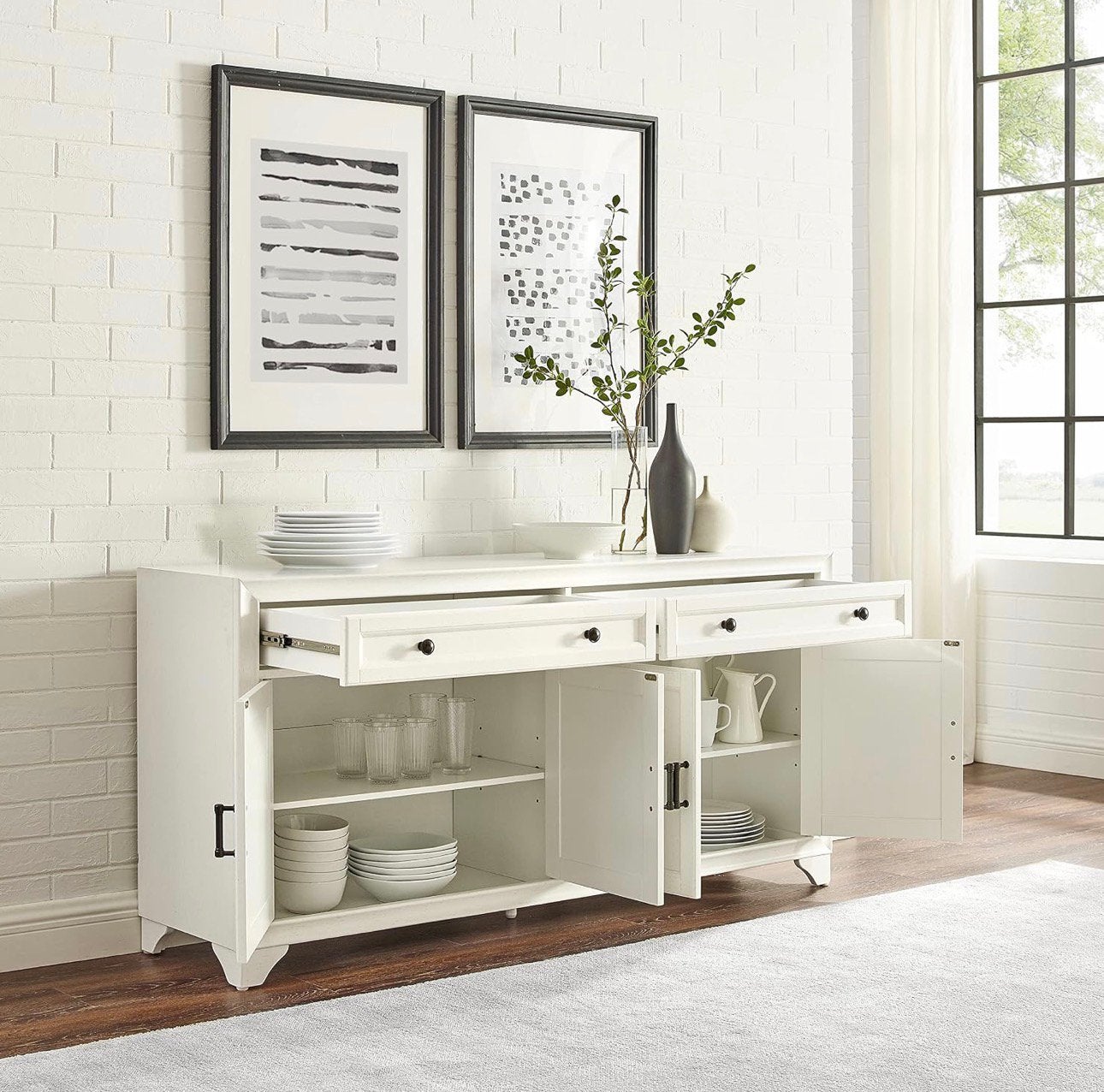 Crosley Furniture Tara Farmhouse Sideboard Cabinet, Zo goed als nieuw, Minder dan 100 cm, 25 tot 50 cm, 50 tot 100 cm