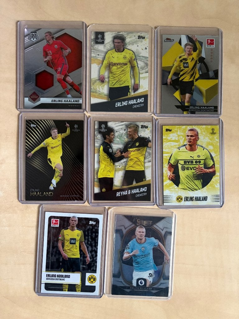 Erling Haaland Rookie Card Lot - Topps / Panini, Ophalen of Verzenden, Zo goed als nieuw, Buitenlandse clubs, Poster, Plaatje of Sticker