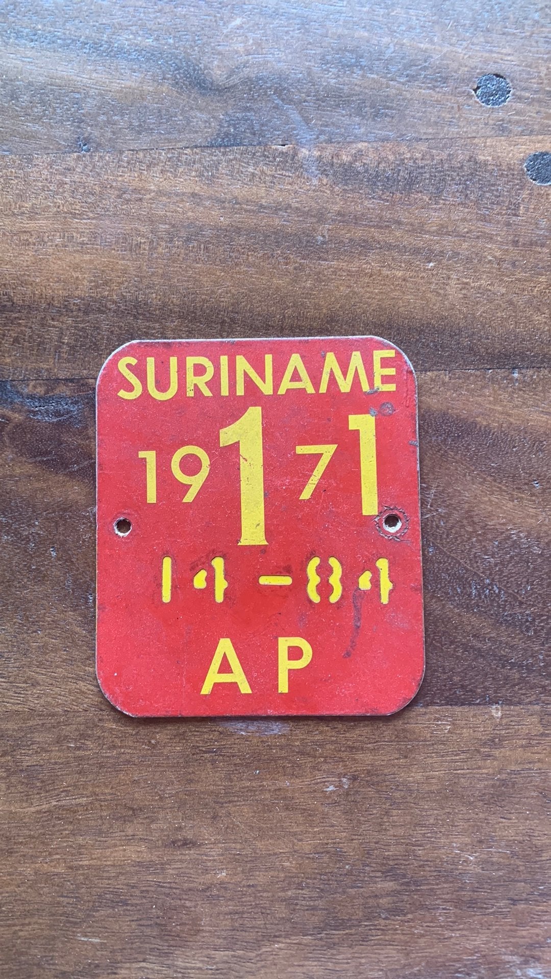 Toevoeging Suriname kentekenplaat 1971, Ophalen of Verzenden, Gebruikt, Auto's