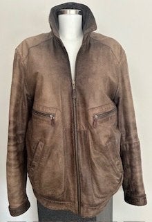 TRU TRUSSARDI stoere leren herenjack maat 52 bruin (gevoerd), Maat 52/54 (L), Bruin, Verzenden, Gedragen