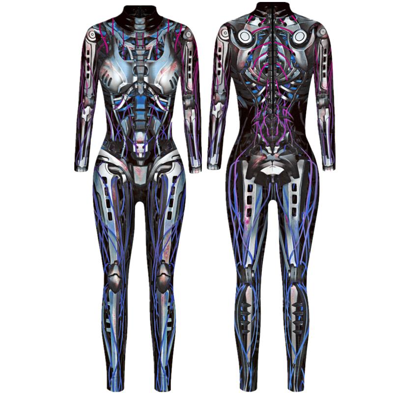 Dames catsuit 8 bodysuit robot skelet kleur jumpsuit, Verzenden, Nieuw, Maat 46/48 (XL) of groter, Overige thema's
