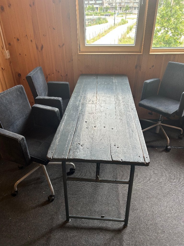 Te koop opklapbare houten tafel met 3 stoelen, Ophalen, Gebruikt, 100 tot 150 cm, Hout opklapbaar