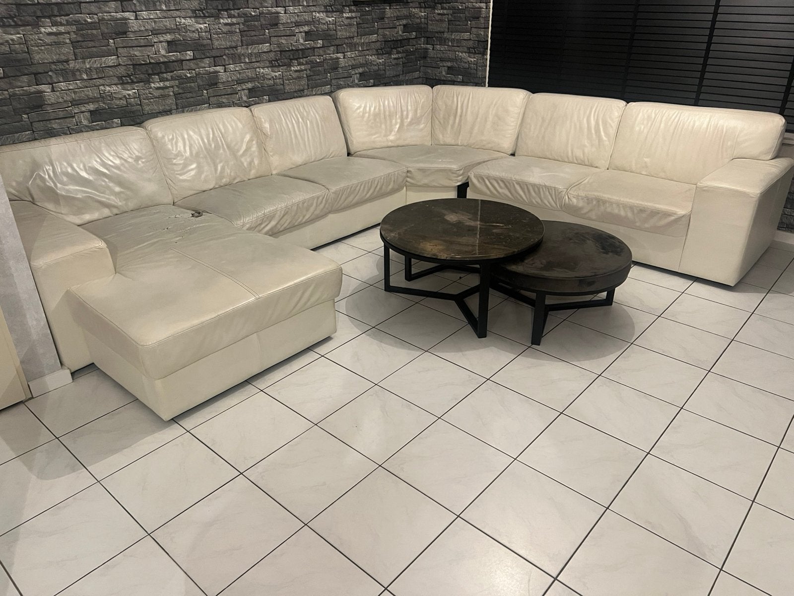 Groot Bankstel leer 7 zits breed inclusief lounge, Ophalen, Gebruikt, Met lounge, Hoekbank