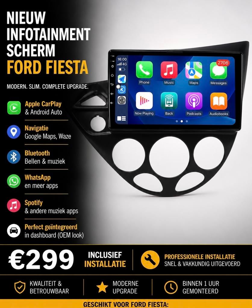 Nieuw Infotainment Scherm Ford Fiesta - CarPlay & Andr, Auto diversen, Autoradio's, Nieuw, Ophalen of Verzenden