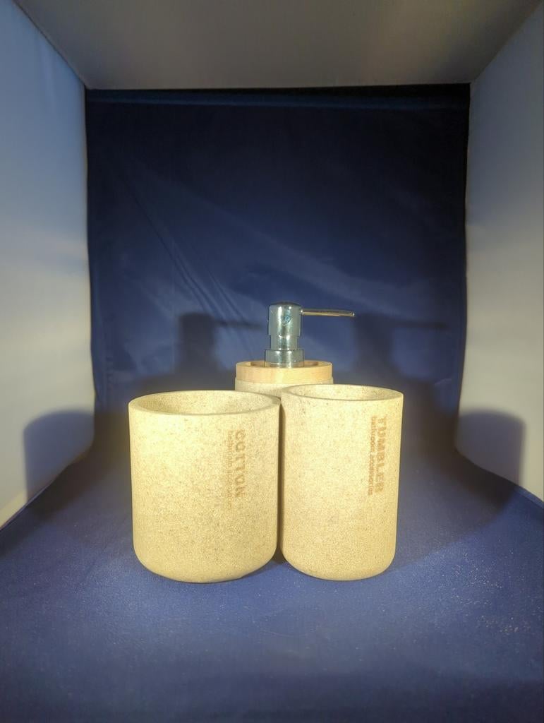 Badkameraccessoires set: zeepdispenser en bekers, Ophalen of Verzenden