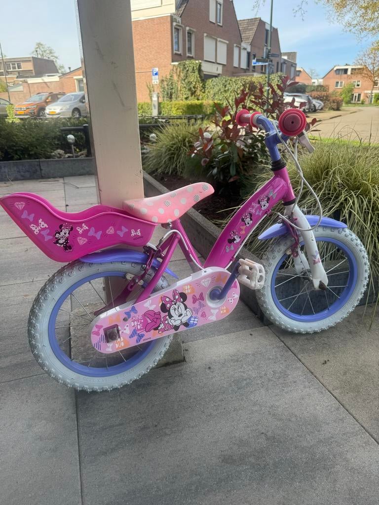 Roze kinderfiets met Minnie Mouse, Ophalen of Verzenden, Gebruikt, Minder dan 16 inch