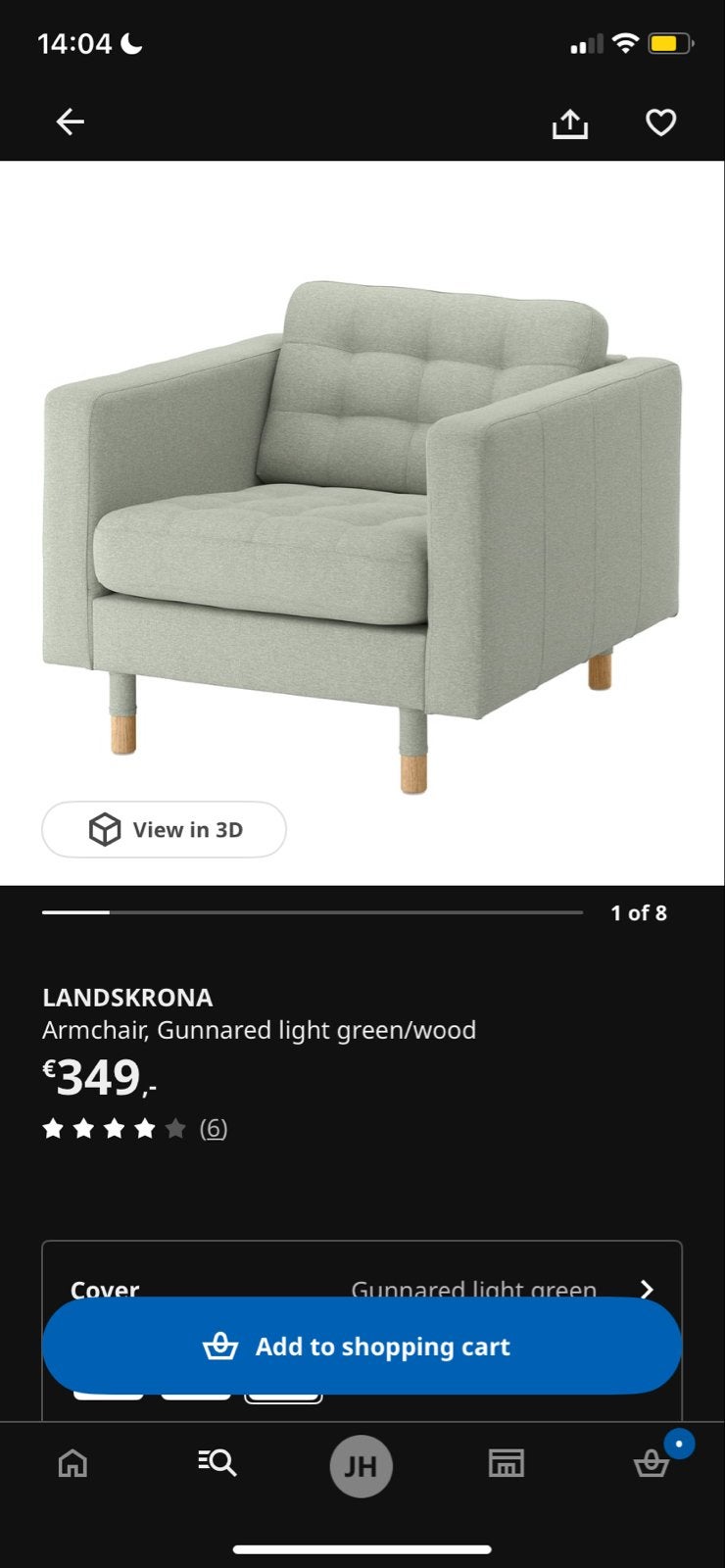 IKEA Landskrona stoel gunnared lichtgroen, Ophalen, Gebruikt, Stof, 75 tot 100 cm