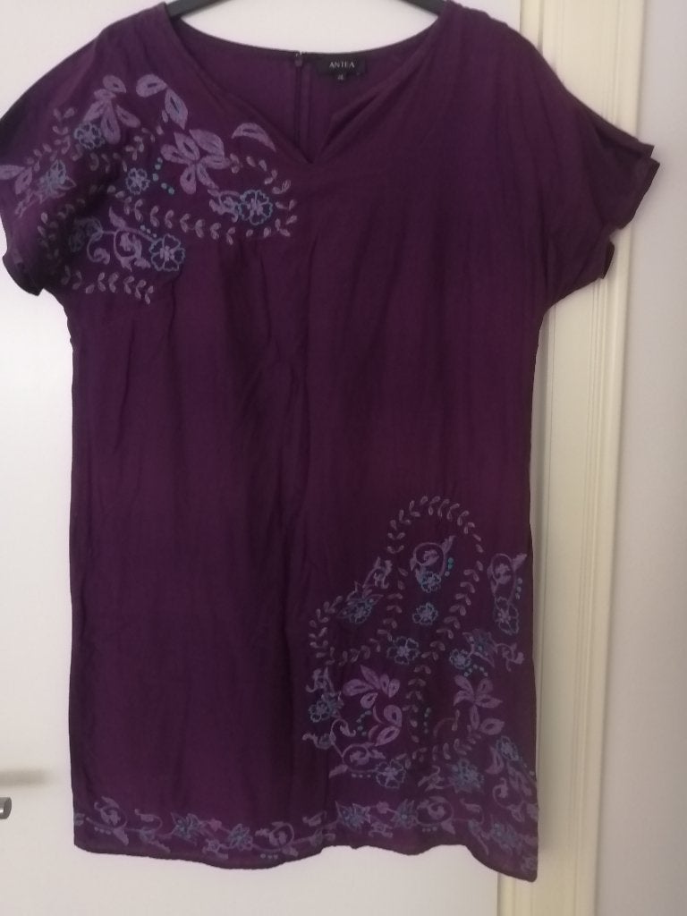 katoenen zomerjurkje - paars - evt. als tuniek - maat 46, Kleding | Dames, Grote Maten, Verzenden, Blouse of Tuniek, Paars, Antea