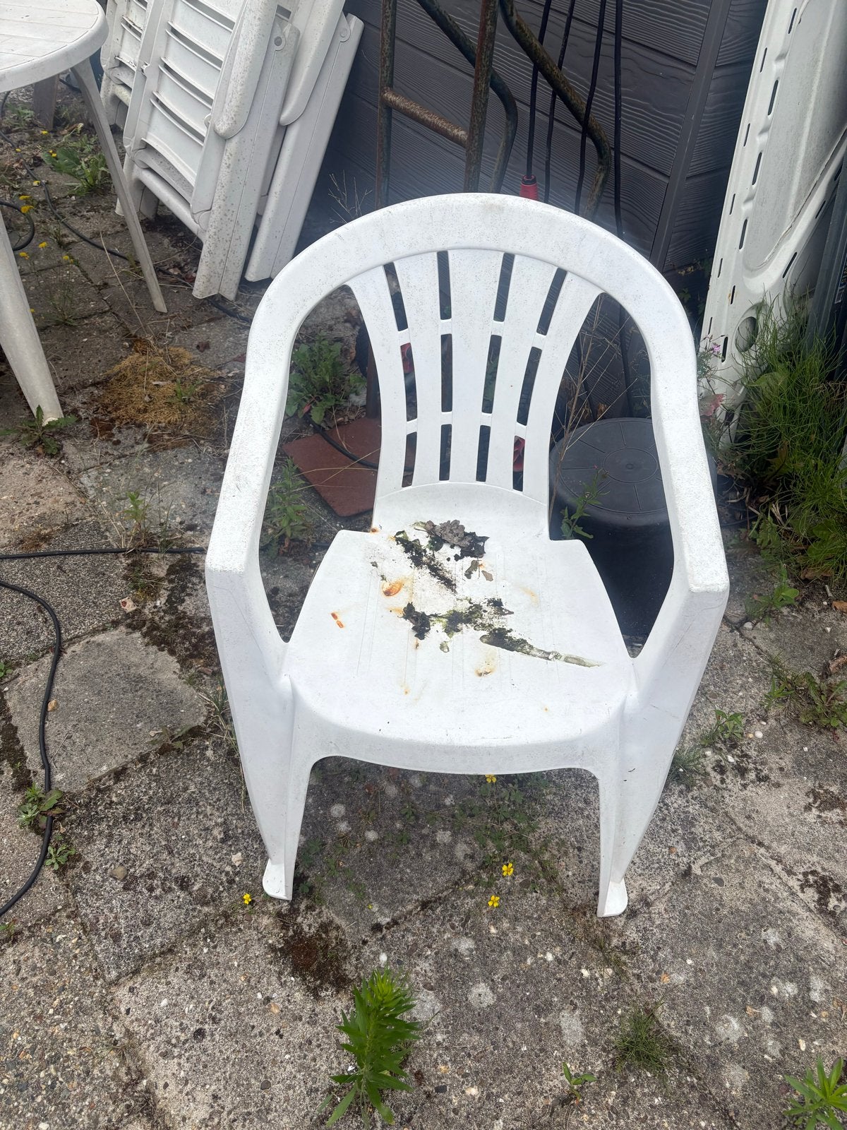 Witte plastic tuinstoel met kussens, Tuin en Terras, Tuinstoelen, Ophalen, Gebruikt, Plastic