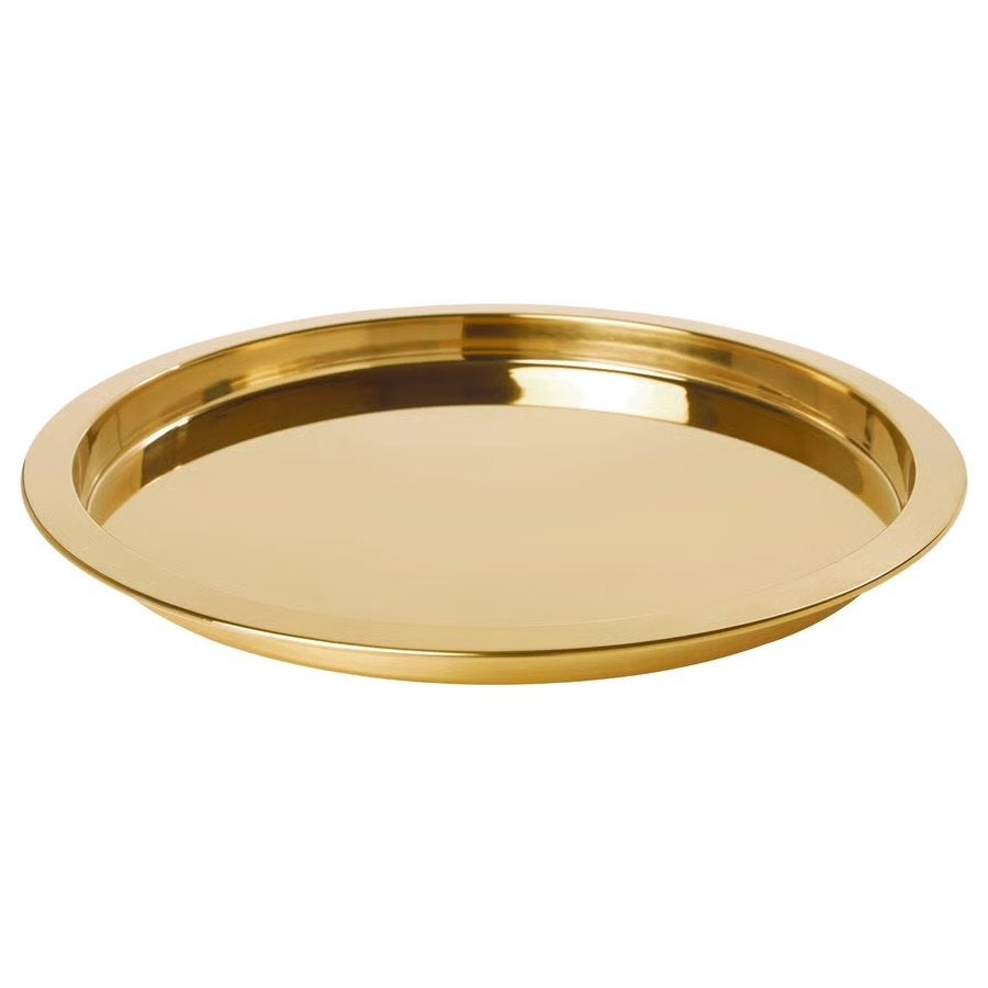 IKEA GLATTIS Dienblad, messingkleur, 38 cm, Gebruikt, Met opstaande rand, Rond, Ophalen of Verzenden