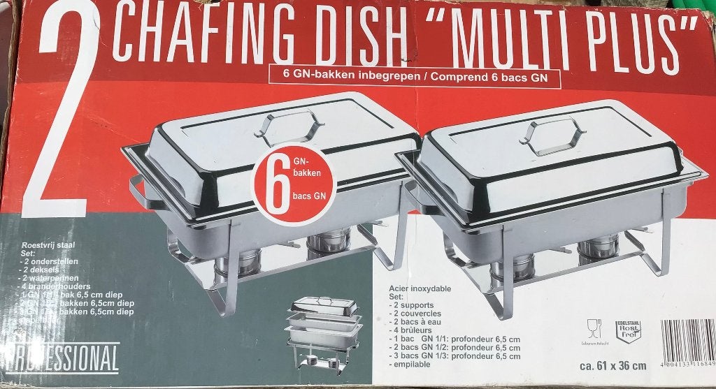 RVS Warmhoudbakken / Buffetbakken /Chafing professionele set, Huis en Inrichting, Ophalen of Verzenden, Zo goed als nieuw, Metaal