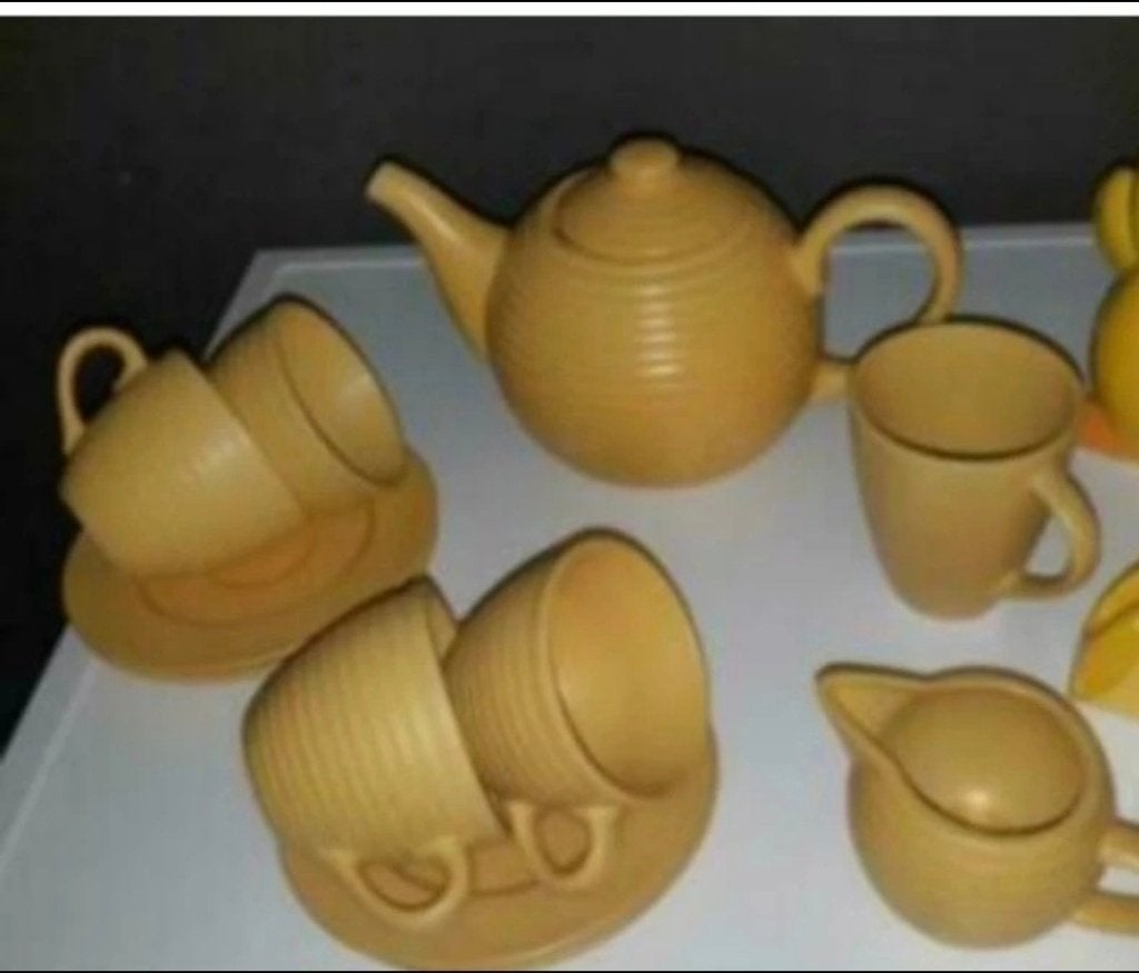 Geel theeservies - Vintage stijl, Gebruikt, Overige merken, Keramiek, Vintage