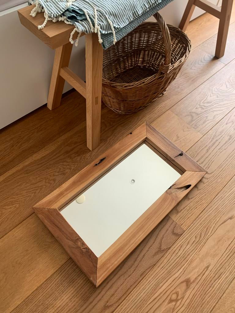 Unieke massief houten spiegel - Spaans design (55x30cm), Minder dan 50 cm, Ophalen of Verzenden, Zo goed als nieuw, Minder dan 100 cm