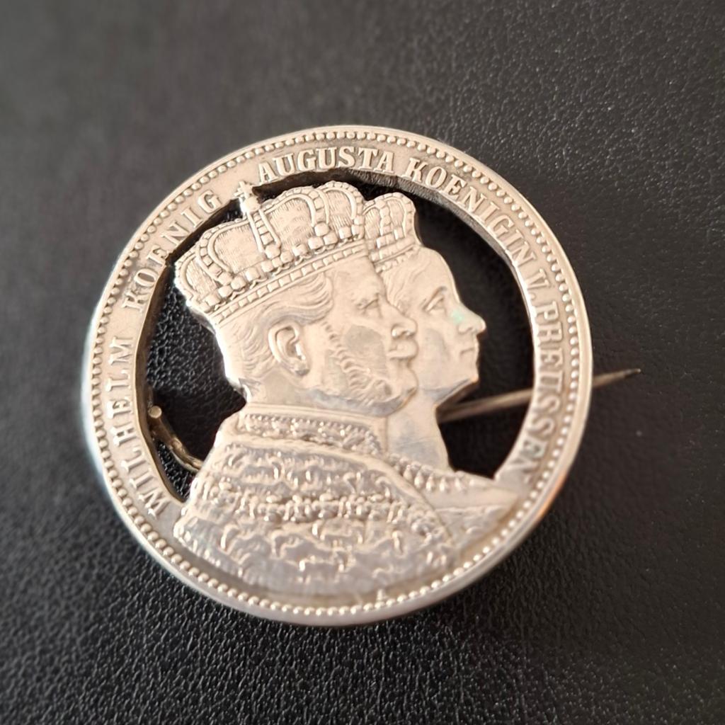 Zilveren Broche Wilhelm I & Augusta Koningin van Pruisen, Postzegels en Munten, Ophalen of Verzenden, Zilver