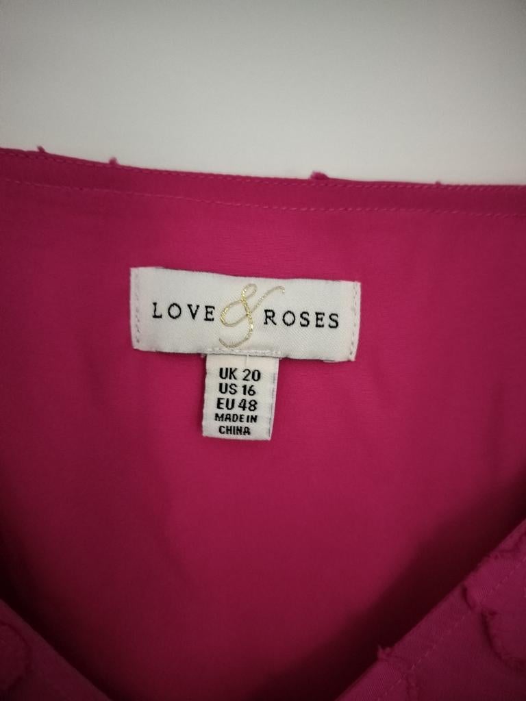 Love & Roses Fuchsia Midi Jurk met Textuur -      Maat 48, Maat 46/48 (XL) of groter, Ophalen of Verzenden, Zo goed als nieuw