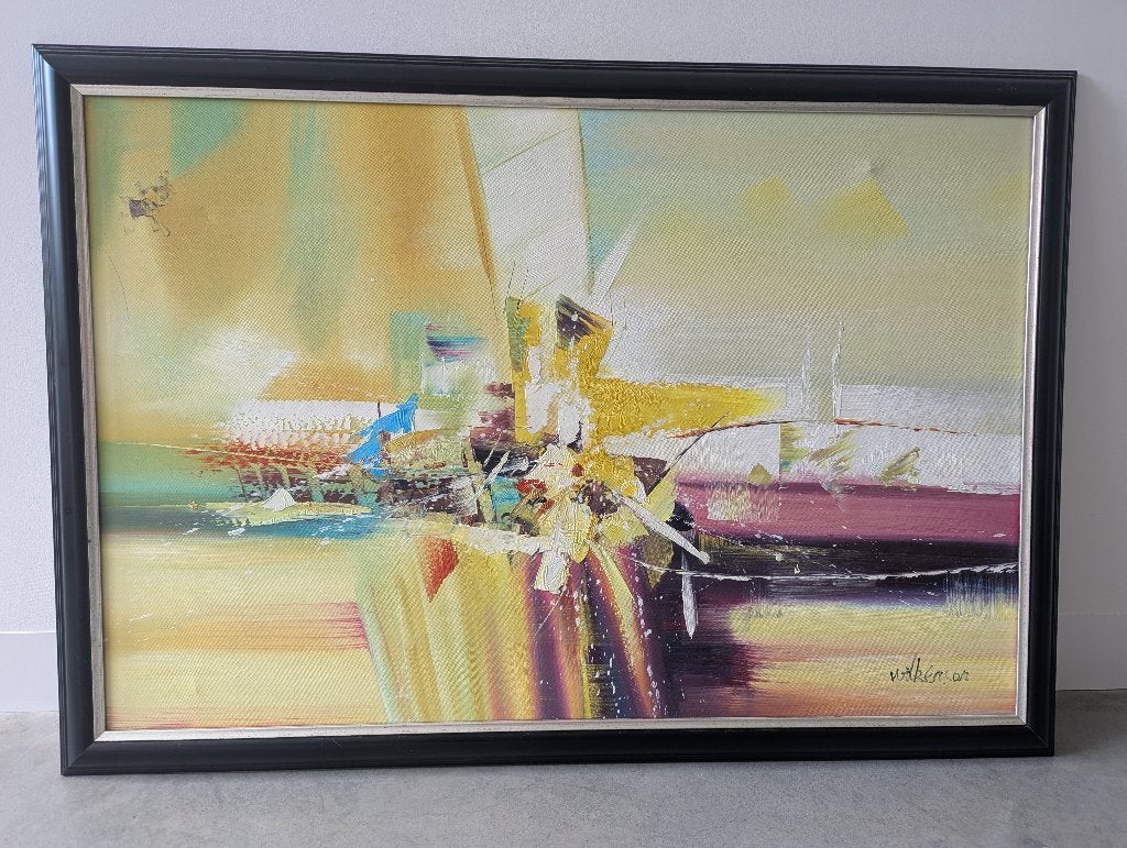Olieverf schilderij ingelijst stijl van Wilkinson abstract, Antiek en Kunst, Kunst | Schilderijen | Abstract, Ophalen