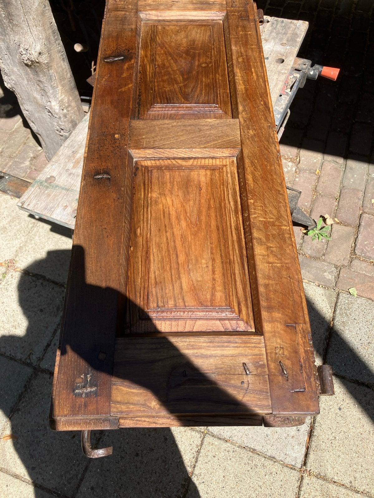 Antieke houten luik deur met smeedijzeren beslag, Gebruikt, Minder dan 80 cm, Overige typen, Minder dan 200 cm