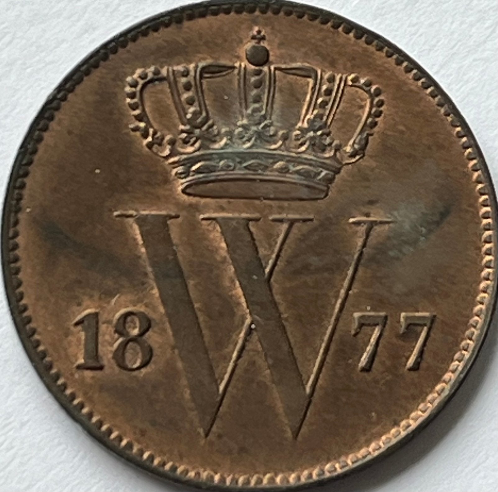 Schitterende cent 1877, Postzegels en Munten, Munten | Nederland, Ophalen of Verzenden, Koning Willem III, 1 cent, Losse munt