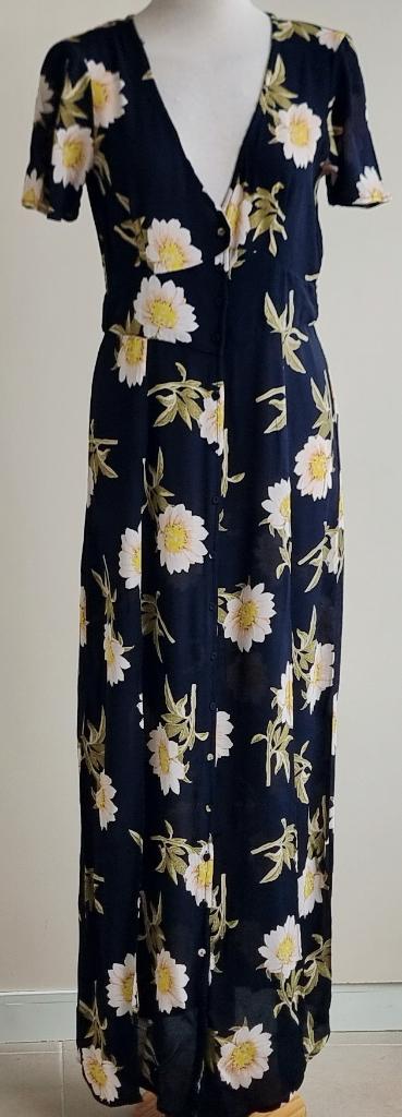 Miss Selfridge zwarte lange jurk met bloemen prints mt. 38, Maat 38/40 (M), Zwart, Ophalen of Verzenden, Zo goed als nieuw