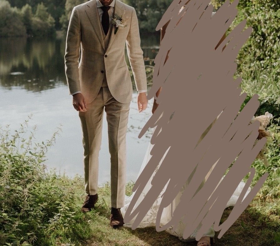 SuitSupply Stijlvol Trouwpak Beige Ruit Bruidegom, Ophalen of Verzenden, Zo goed als nieuw, Overige kleuren, Trouwpak