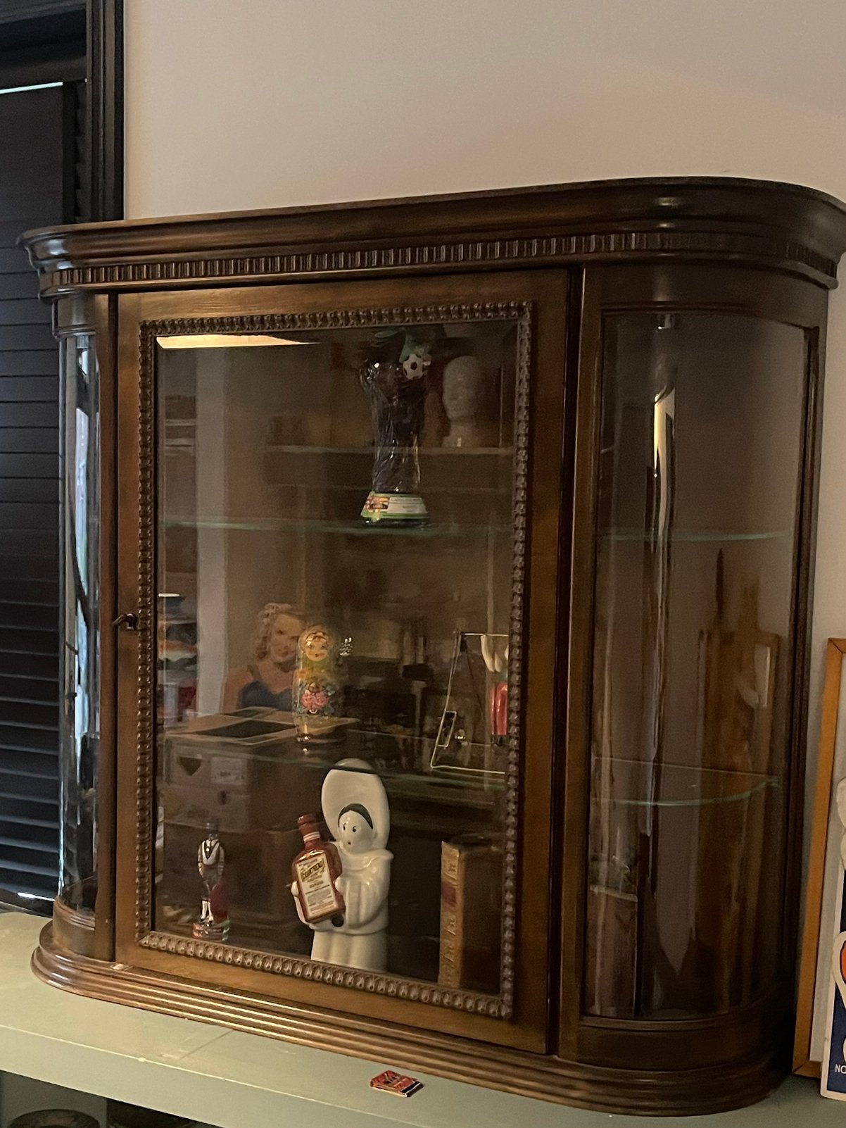 Antieke Houten Vitrinekast / Opzetkast met Gebogen Glas, Huis en Inrichting, Ophalen, 25 tot 50 cm, Glas, 100 tot 150 cm