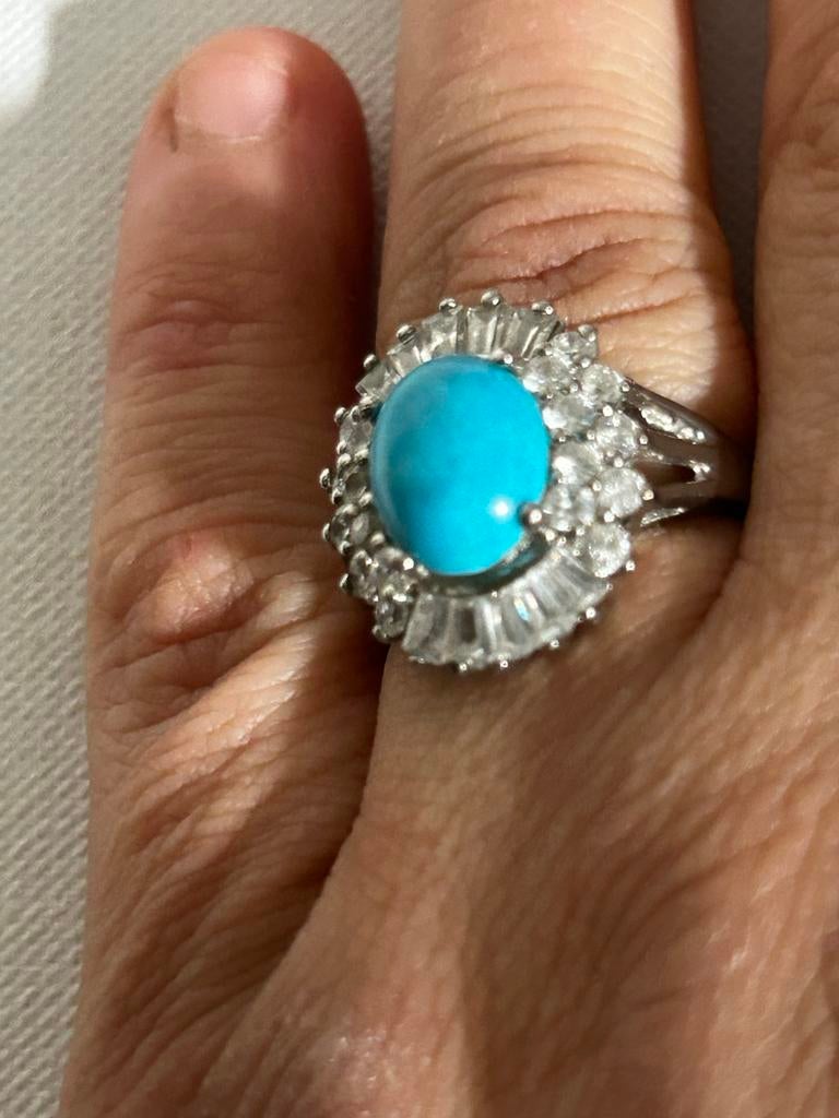 Zilveren ring met turkoois in het midden komt uit iran, Sieraden, Tassen en Uiterlijk, Gebruikt, Ophalen of Verzenden, 17 tot 18