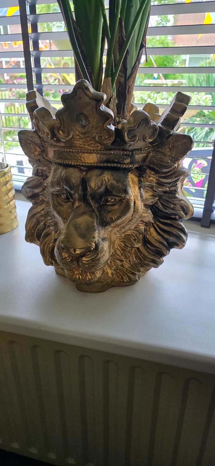 Gouden Leeuwenkop Bloempot/Vaas - Uniek Design, Ophalen of Verzenden, Gebruikt, Overige kleuren