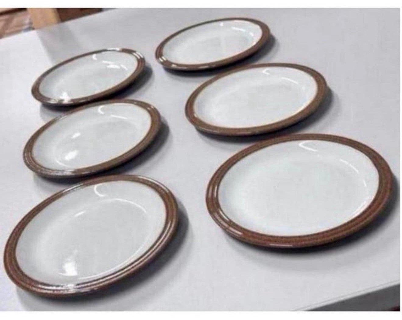 6X antiek servies Schotel schotels Denby zandsteen 16cm, Antiek en Kunst, Ophalen of Verzenden
