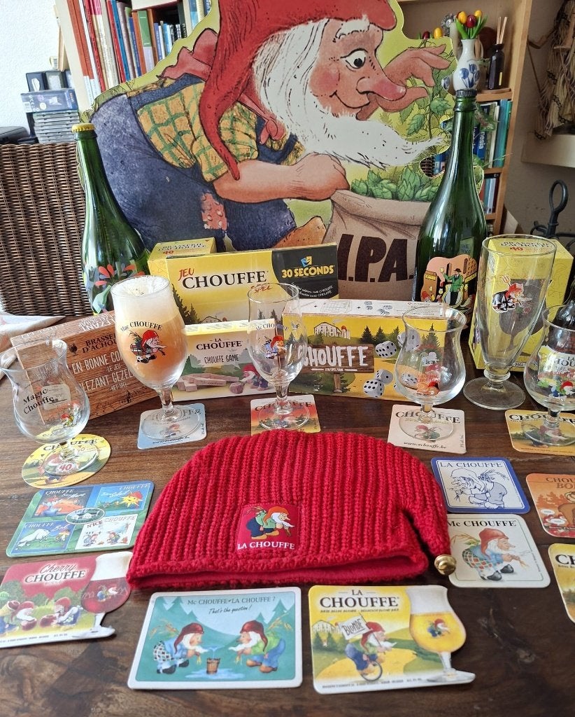 Mooie verzameling Chouffe spullen, spellen, glazen, muts enz, Ophalen, Gebruikt, Overige typen, Overige merken
