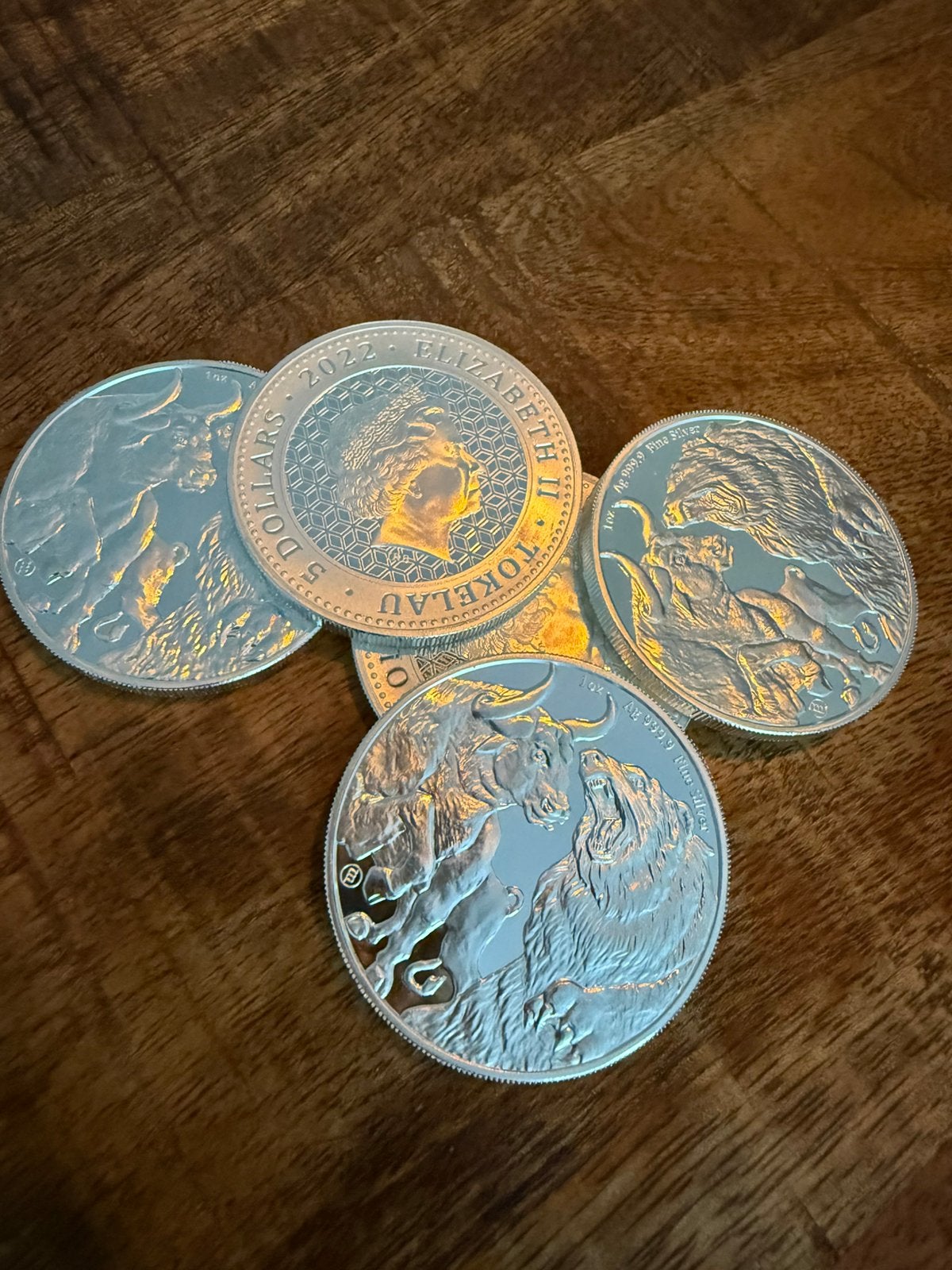 Bull Bear, 5 Zilveren munten, 1 oz, Ag 999,9. Tokelau 2022, Ophalen, Zilver