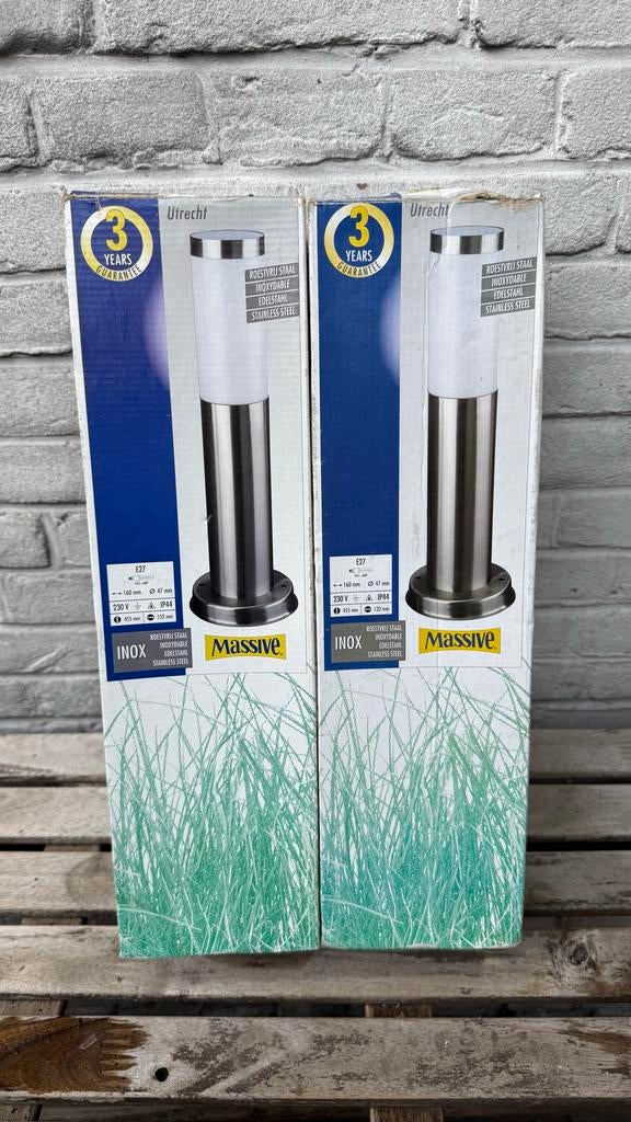 Massive Utrecht Buitenlamp RVS - 2 stuks, Tuin en Terras, Buitenverlichting, Nieuw, Staande lamp, Rvs, Minder dan 50 watt, Netvoeding