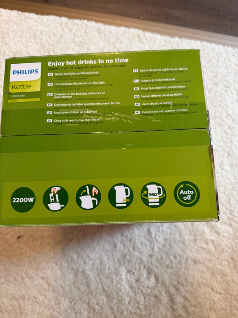 Philips Waterkoker 3000 Serie - 1.7L, 2200W, Zwart, 1 tot 2 liter, Ophalen, Nieuw