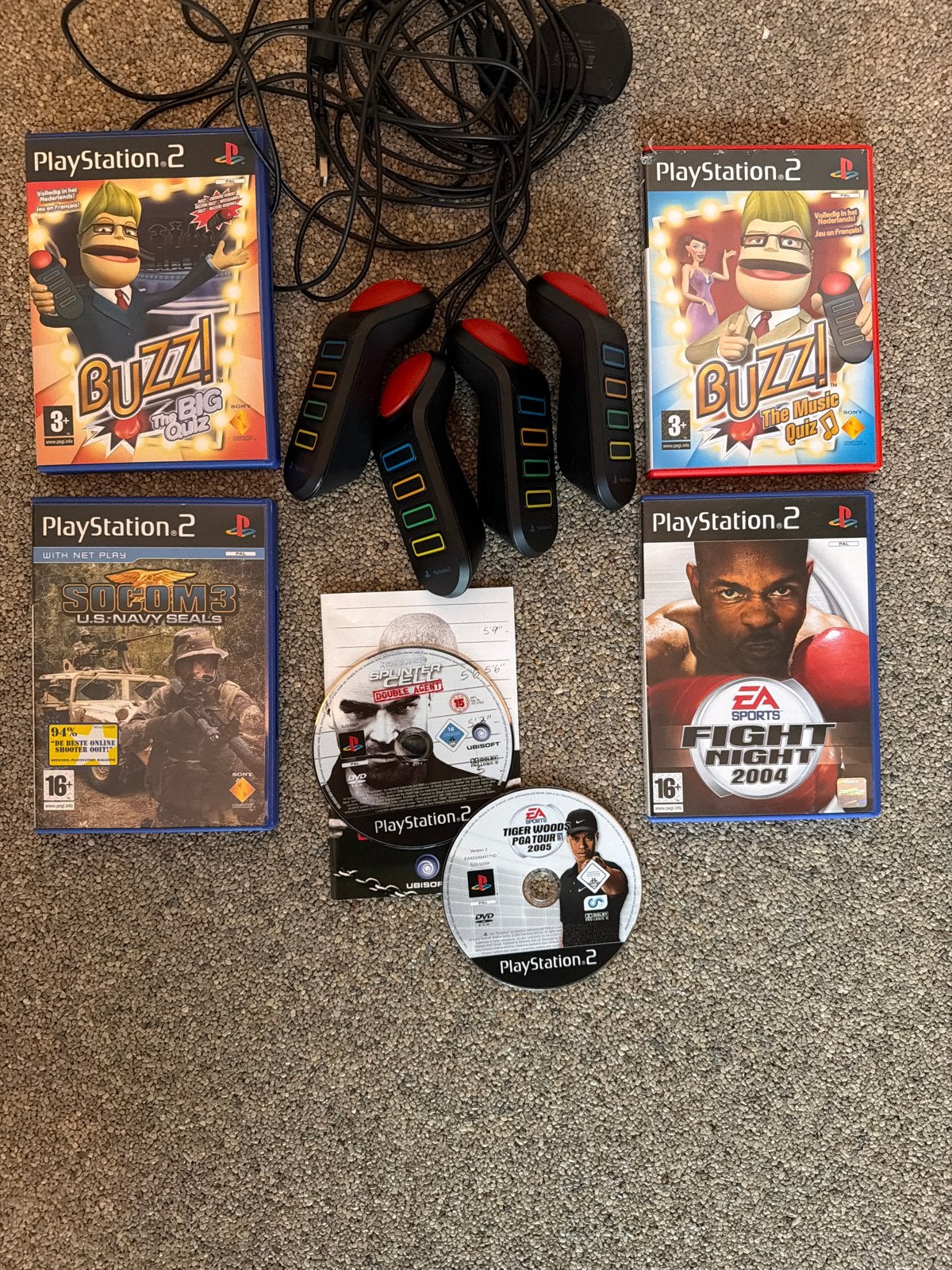 PS2 Games Bundel: Buzz!, SOCOM 3, Fight Night, Splinter Cell, Gebruikt, Overige genres, Eén computer, Ophalen of Verzenden