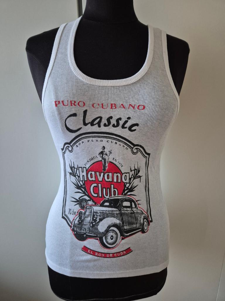Wit Havana Club hemdje/tanktop - maat M/L - stretch, Ophalen of Verzenden, Zo goed als nieuw, Wit, Zonder mouw