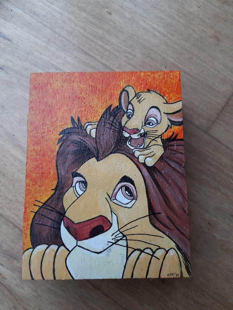 Beschilderd houten doosje : Lion King, Ophalen, Minder dan 50 cm, Oorspronkelijke maker, Nieuw