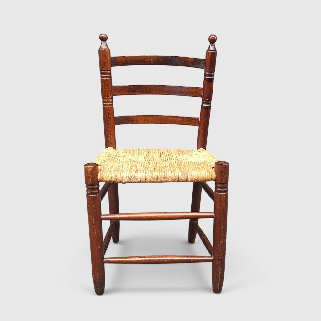 Vintage bruin houten stoeltje voor kinderen-rieten zitting, Ophalen, Gebruikt, Onbekend, Onbekend