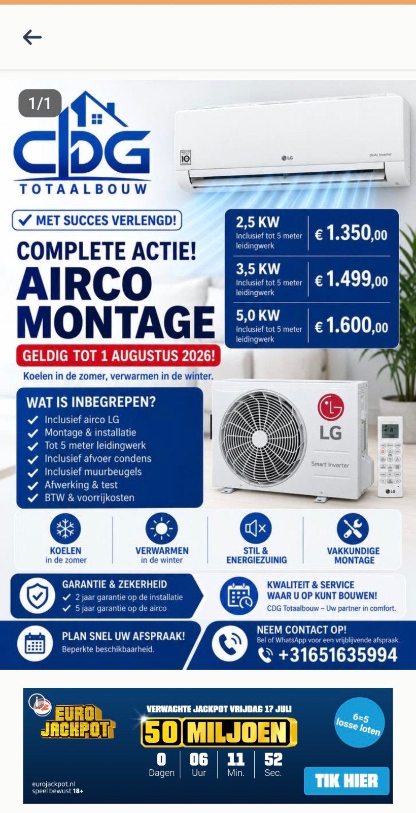 Airco Montage Actie: Koelen & Verwarmen (incl. installatie, Witgoed en Apparatuur, Ophalen, Verwarmen, Nieuw, 3 snelheden of meer