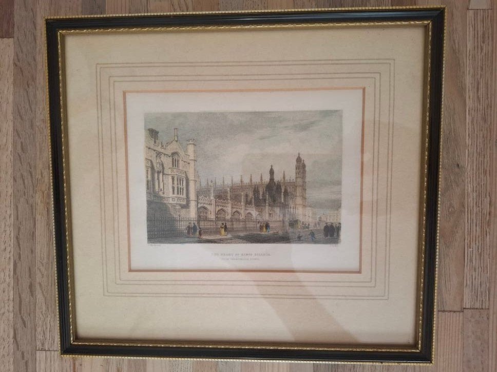 Handgekleurde Gravure van Cambridge - Benet Gallery, 1800 - 1899, Stadsgezicht, Ophalen of Verzenden, Gravure