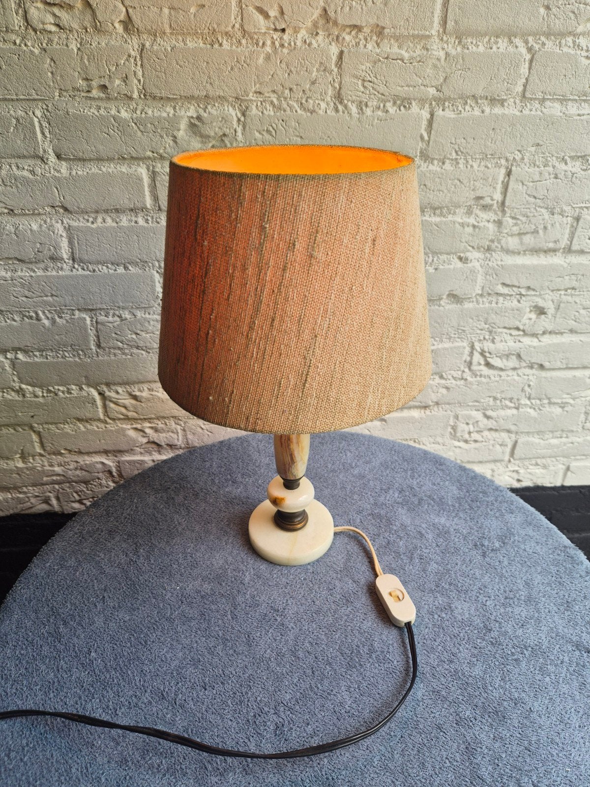 Vintage tafellamp met stoffen kap en marmeren voet, Ophalen of Verzenden