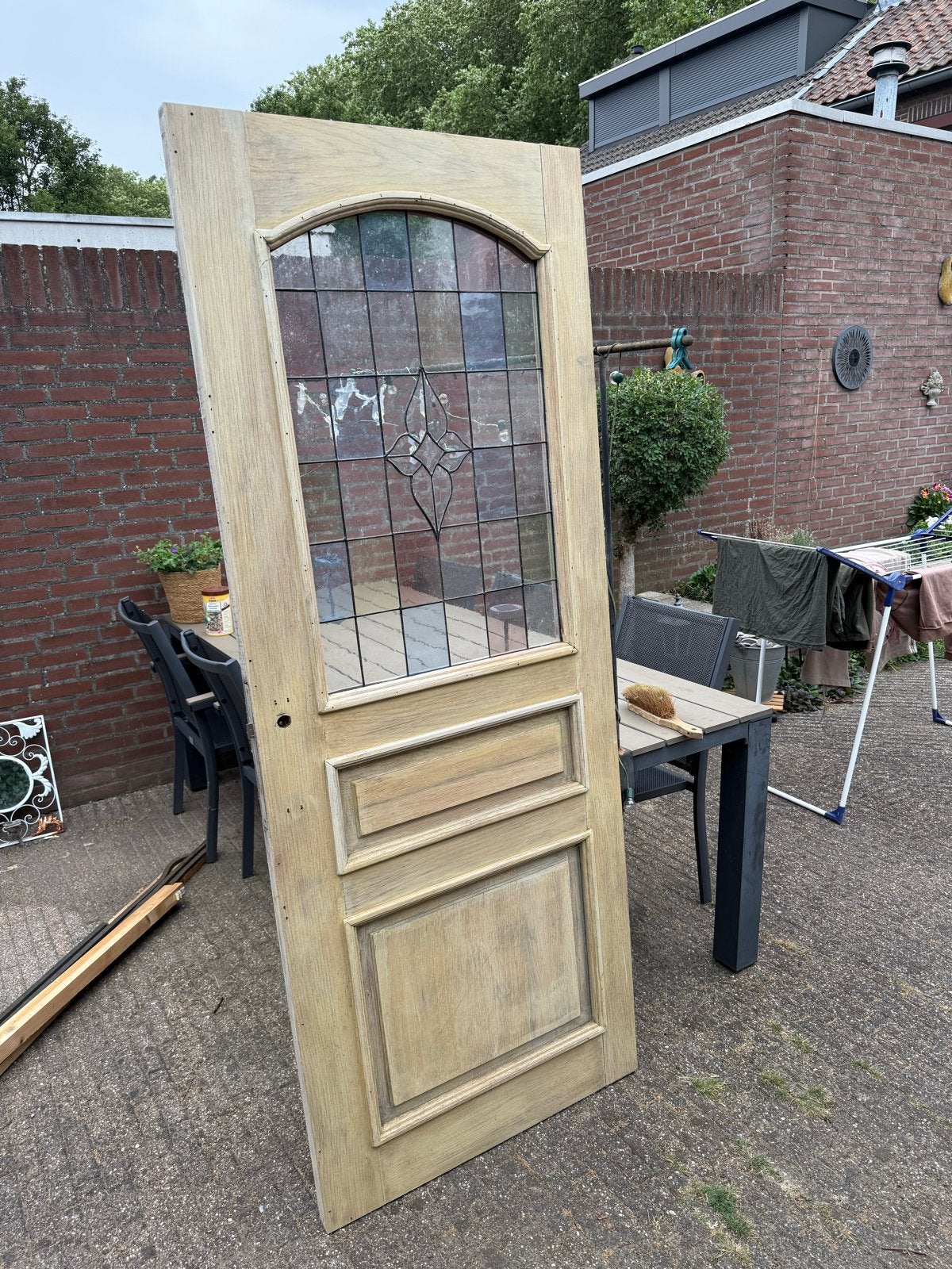 Oude loodzware deur met glas-in-lood, Ophalen, Gebruikt, 80 tot 100 cm, Binnendeur