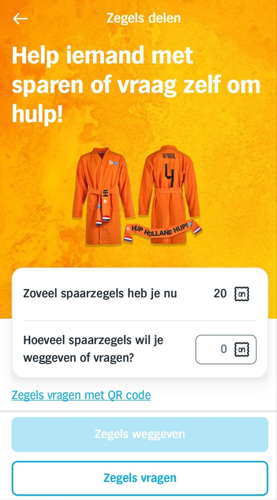 2 volle digitale spaarkaarten met WKamerjas zegels van AH, Albert Heijn, Ophalen