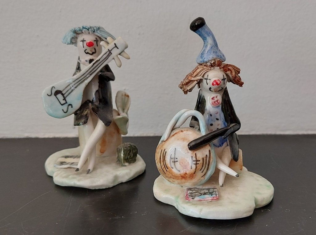 Vintage porselein Italiaans 2 beeldjes clowntjes, Ophalen of Verzenden, Gebruikt, Mens