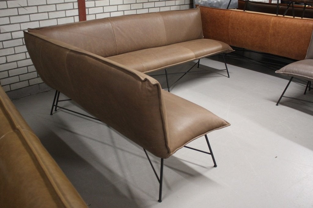 Luxe eetkamerbank hoekbank VIDAR Jess Design metaal & leer, Ophalen, Bruin, Zo goed als nieuw, Vijf, Zes of meer stoelen