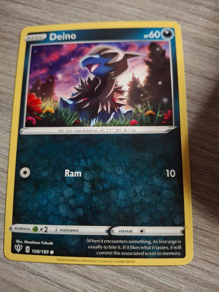 Pokémon Kaart Deino 108/189 - Zeldzaam en in goede staat, Ophalen of Verzenden, Zo goed als nieuw, Losse kaart